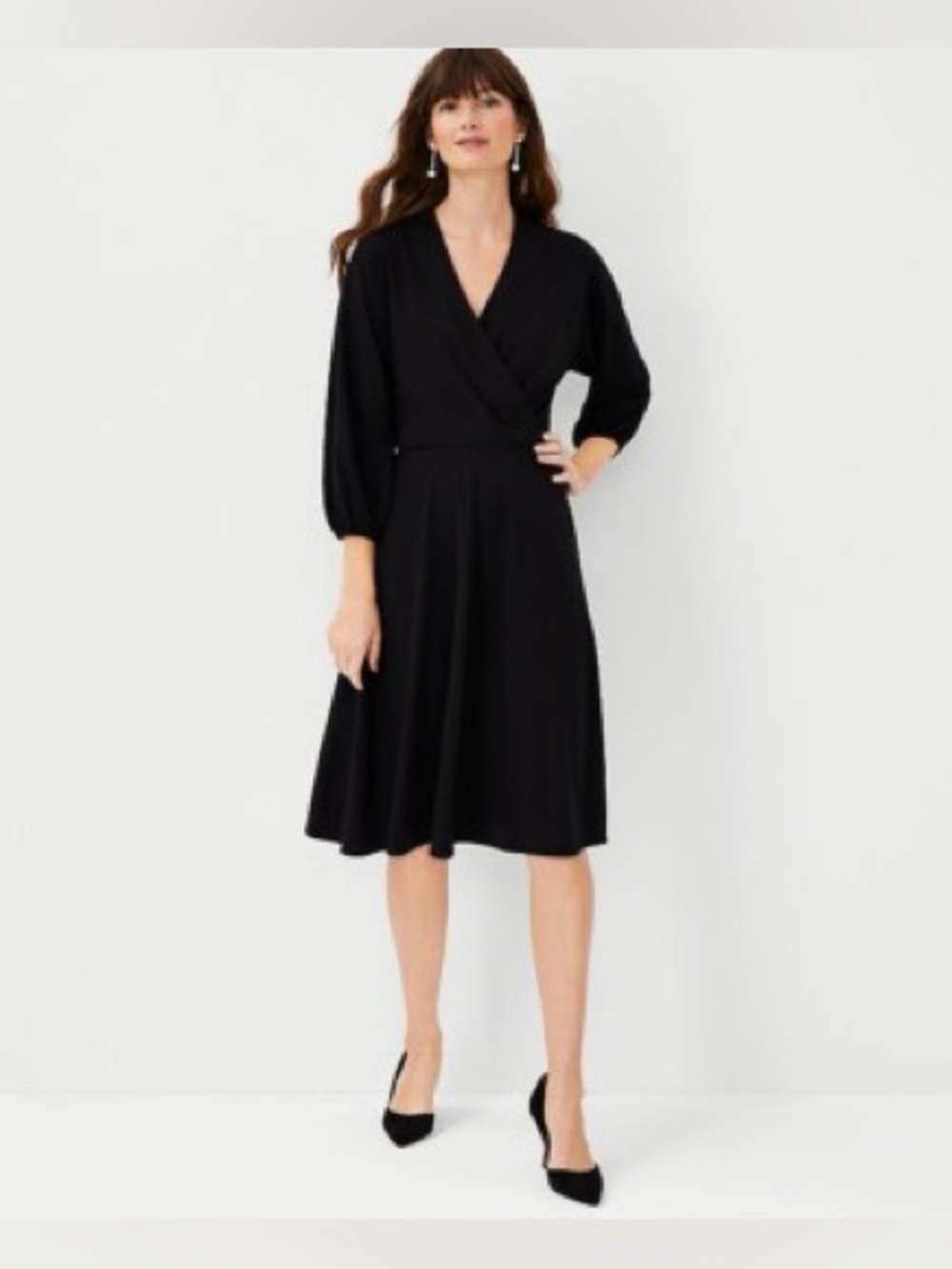 Ann Taylor Black Wrap-Style Midi Dress